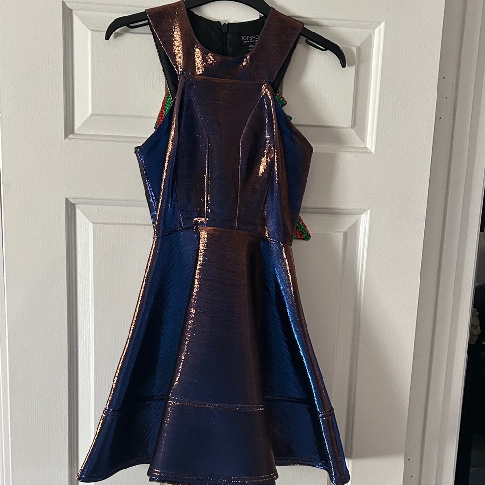 Topshop Shimmering Bronze and Blue Dress